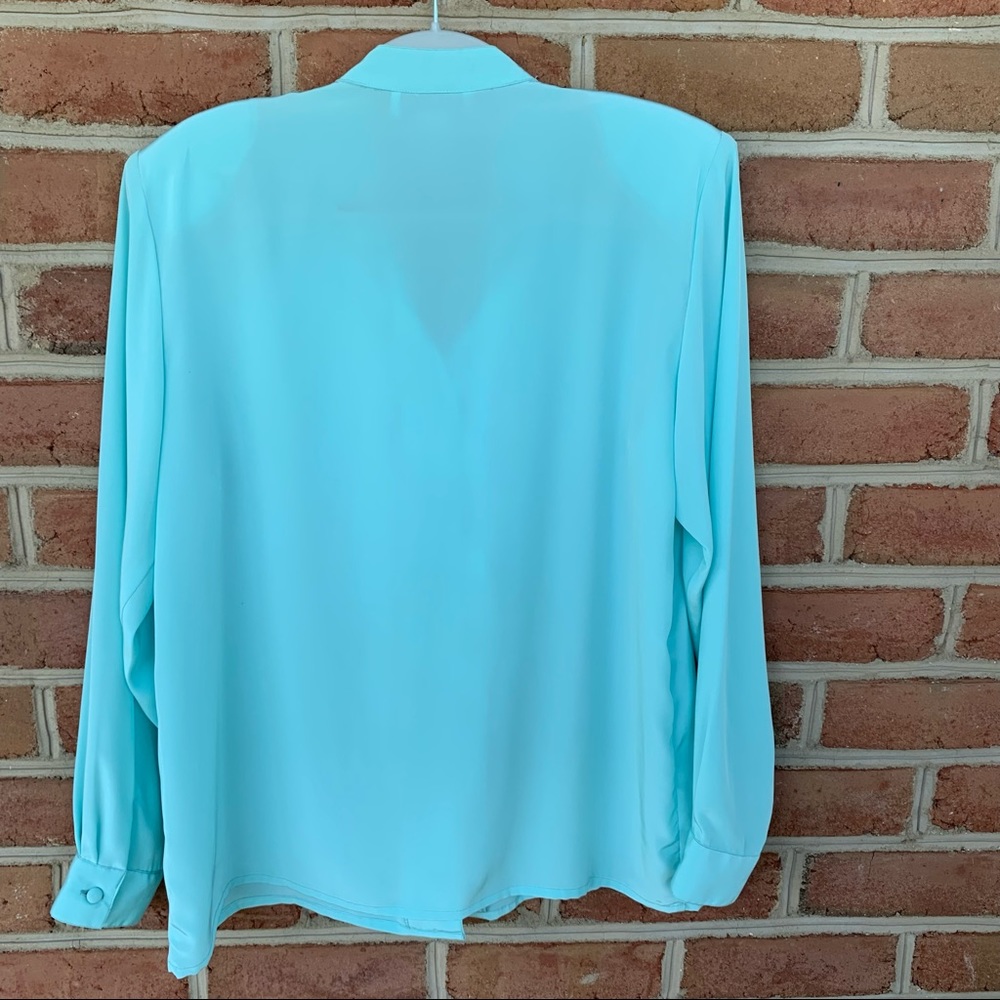 Vintage long sleeve blue ruffled blouse - Picture 2 of 6